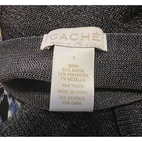 Cache Silver Beaded Cold Shoulder Short Sleeved Dressy Top GORGEOUS S - Picture 8 of 9